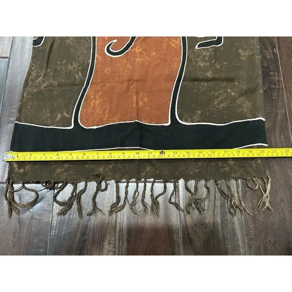 Handmade Blue Hand Rayon Scarf Brown Green Batik Pattern From Bali Indonesia - Picture 6 of 8